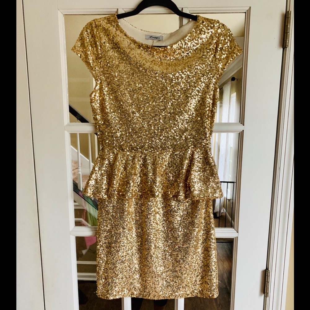 Gold Sequin Peplum Party Dress